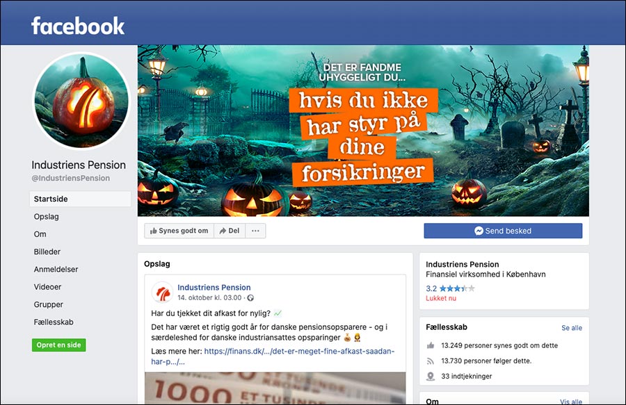 Halloween Facebook kampagne for Industriens Pension