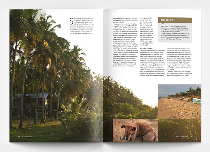 Layout af opslag fra Rejsemagasinet Vagabond med foto af bungalows på tropisk strand