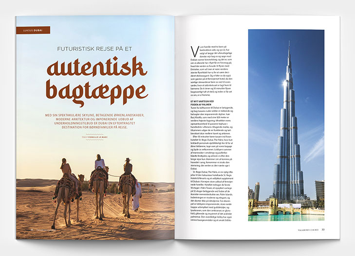 Layout af opslag fra Rejsemagasinet Vagabond med fotos af kameler fra Saudi Arabien