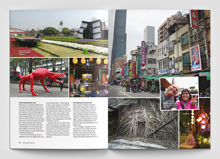 Layout af opslag fra Rejsemagasinet Vagabond med fotos fra asiatisk storby